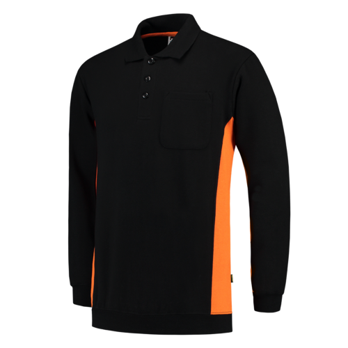 Tricolor Polosweater Bicolor zwart-oranje Tricolor Polosweater Bicolor zwart-oranje